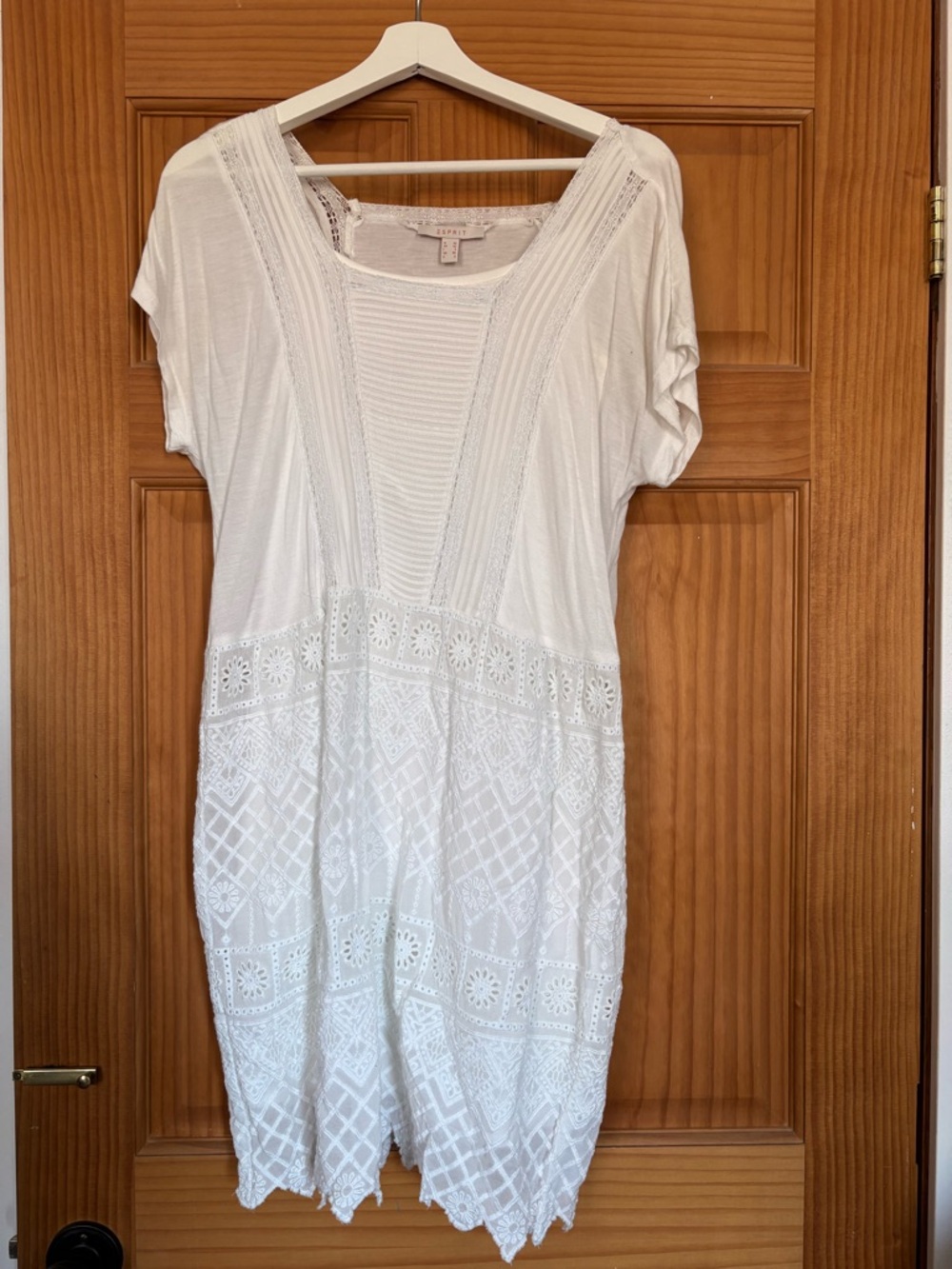 Esprit White Lace-Trim Scoop Neck Top